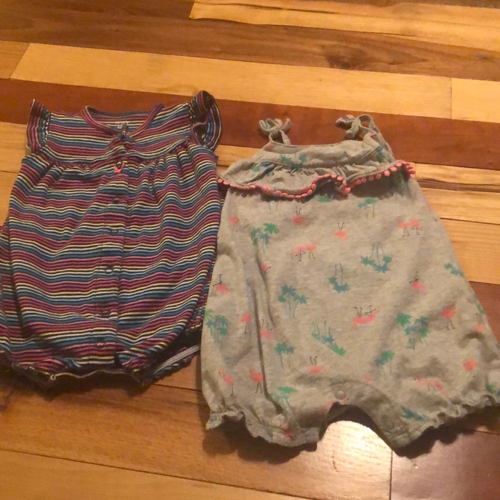 12M Summer romper bundle- rainbow & flamingo.